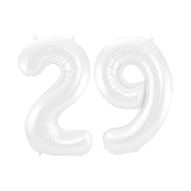 Folieballon 29 jaar metallic wit 86cm