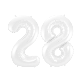 Folieballon 28 jaar metallic wit 86cm