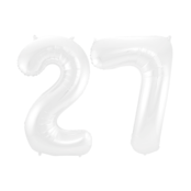 Folieballon 27 jaar metallic wit 86cm