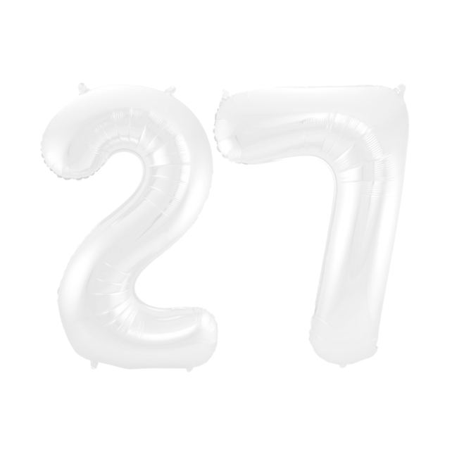 Folieballon 27 jaar metallic wit 86cm