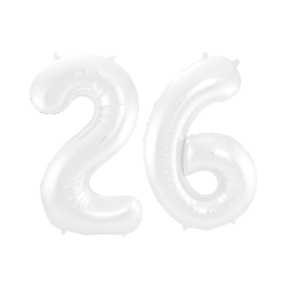Folieballon 26 jaar metallic wit 86cm