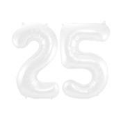 Folieballon 25 jaar metallic wit 86cm