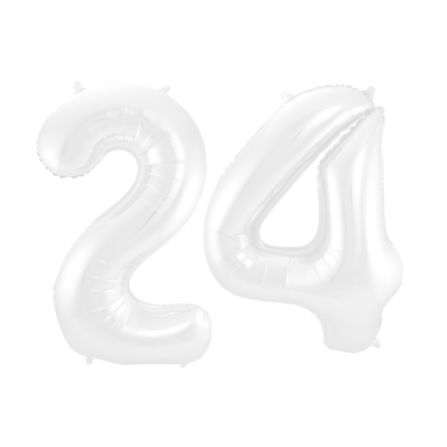 Folieballon 24 jaar metallic wit 86cm