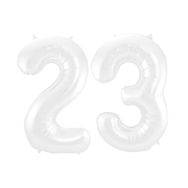 Folieballon 23 jaar metallic wit 86cm