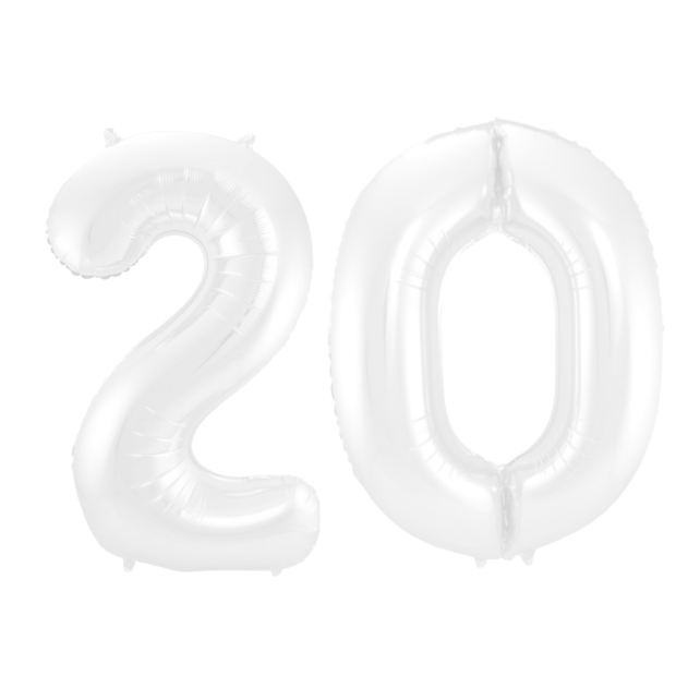 Folieballon 20 jaar metallic wit 86cm