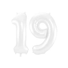 Folieballon 19 jaar metallic wit 86cm