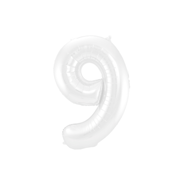 Folieballon 9 jaar metallic wit 86cm