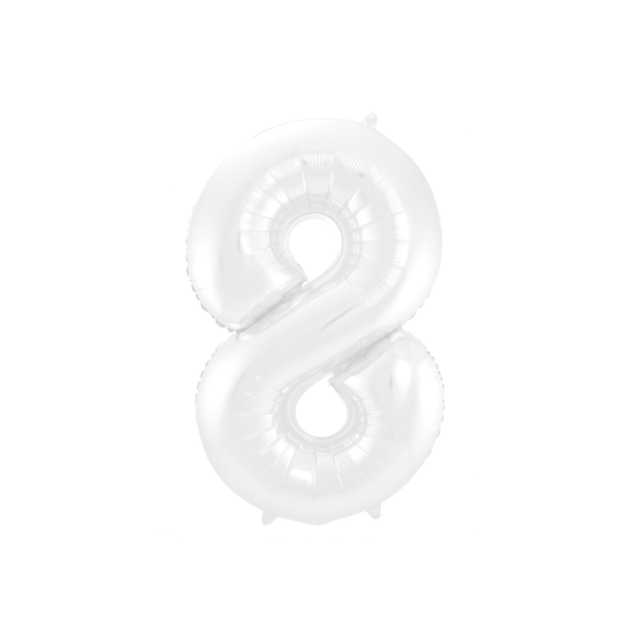 Folieballon 8 jaar metallic wit 86cm