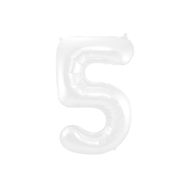 Folieballon 5 jaar metallic wit 86cm