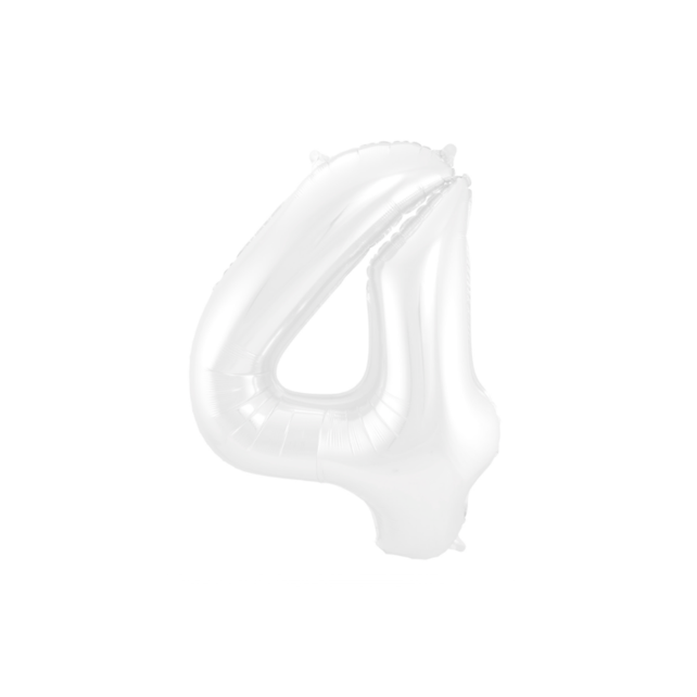 Folieballon 4 jaar metallic wit 86cm