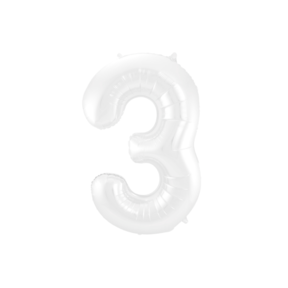 Folieballon 3 jaar metallic wit 86cm