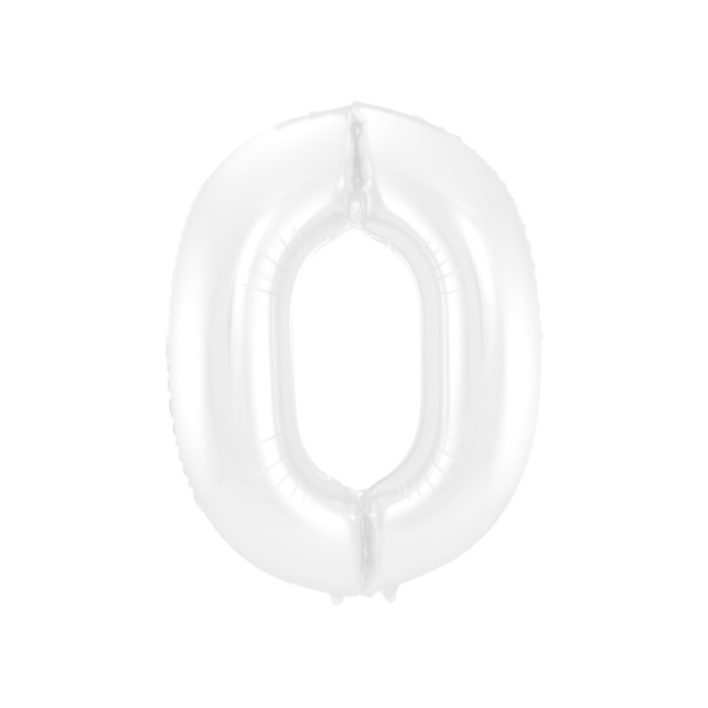 Folieballon cijfer 0 metallic wit 86cm