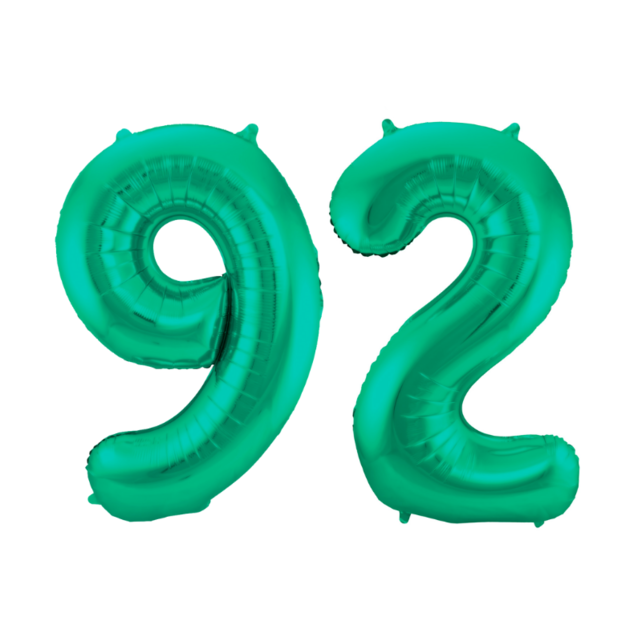 Folieballon 92 jaar metallic groen 86cm