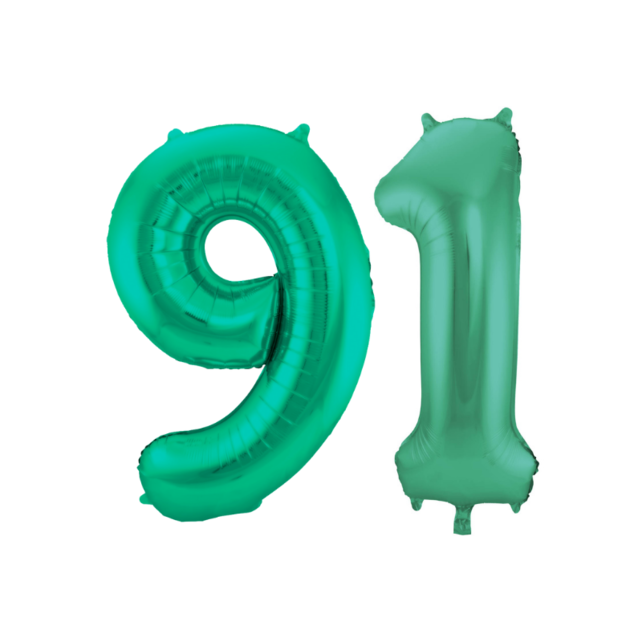Folieballon 91 jaar metallic groen 86cm