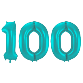 Folieballon 100 jaar metallic pastel aqua mat 86cm