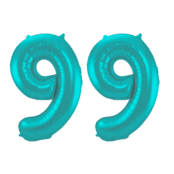 Folieballon 99 jaar metallic pastel aqua mat 86cm