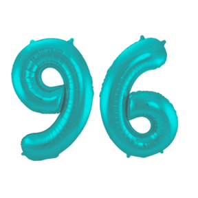 Folieballon 96 jaar metallic pastel aqua mat 86cm