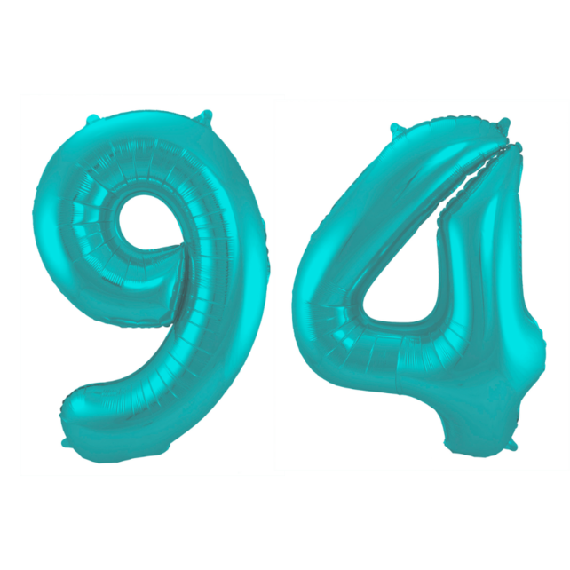 Folieballon 94 jaar metallic pastel aqua mat 86cm