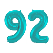 Folieballon 92 jaar metallic pastel aqua mat 86cm