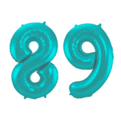Folieballon 89 jaar metallic pastel aqua mat 86cm