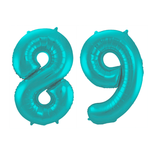 Folieballon 89 jaar metallic pastel aqua mat 86cm