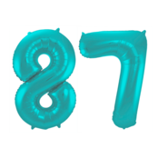 Folieballon 87 jaar metallic pastel aqua mat 86cm