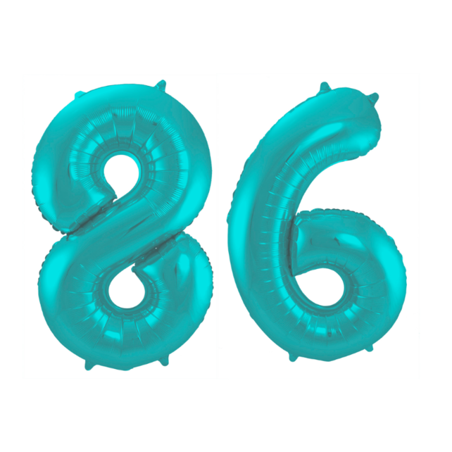 Folieballon 86 jaar metallic pastel aqua mat 86cm