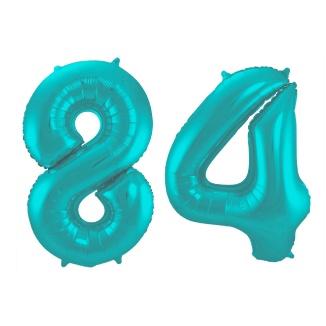 Folieballon 84 jaar metallic pastel aqua mat 86cm