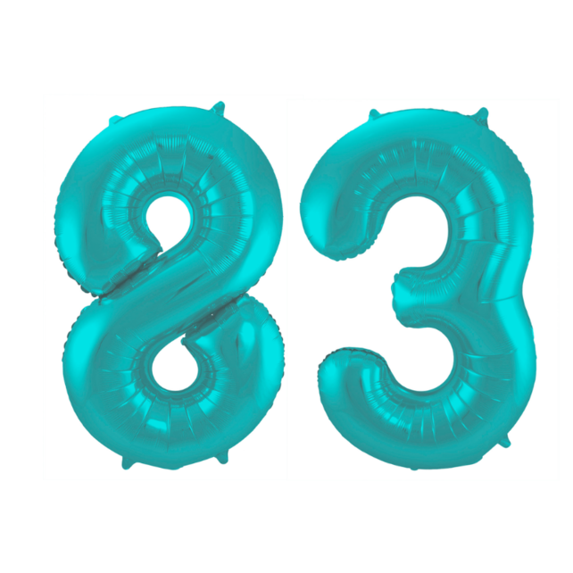 Folieballon 83 jaar metallic pastel aqua mat 86cm