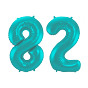 Folieballon 82 jaar metallic pastel aqua mat 86cm