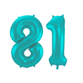Folieballon 81 jaar metallic pastel aqua mat 86cm