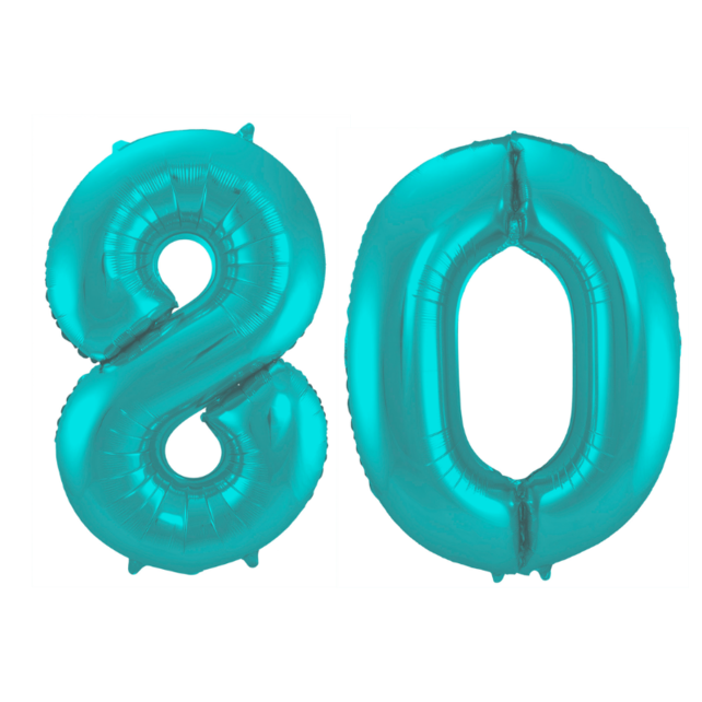 Folieballon 80 jaar metallic pastel aqua mat 86cm