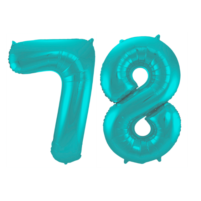 Folieballon 78 jaar metallic pastel aqua mat 86cm