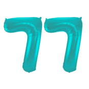 Folieballon 77 jaar metallic pastel aqua mat 86cm
