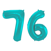 Folieballon 76 jaar metallic pastel aqua mat 86cm