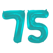 Folieballon 75 jaar metallic pastel aqua mat 86cm