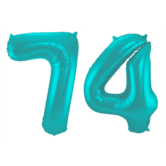Folieballon 74 jaar metallic pastel aqua mat 86cm