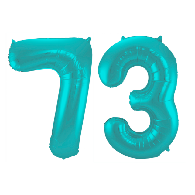 Folieballon 73 jaar metallic pastel aqua mat 86cm Folieballon 73 jaar metallic pastel aqua mat 86cm