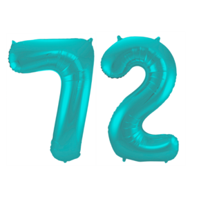Folieballon 72 jaar metallic pastel aqua mat 86cm