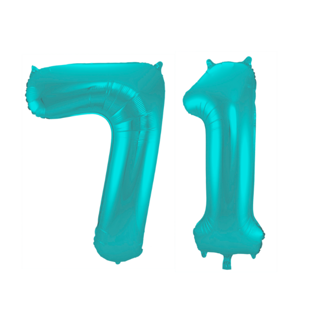 Folieballon 71 jaar metallic pastel aqua mat 86cm