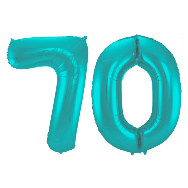 Folieballon 70 jaar metallic pastel aqua mat 86cm