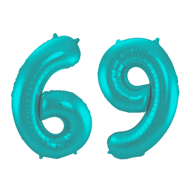 Folieballon 69 jaar metallic pastel aqua mat 86cm