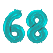 Folieballon 68 jaar metallic pastel aqua mat 86cm