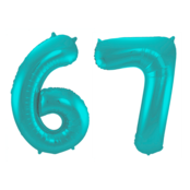 Folieballon 67 jaar metallic pastel aqua mat 86cm Folieballon 67 jaar metallic pastel aqua mat 86cm