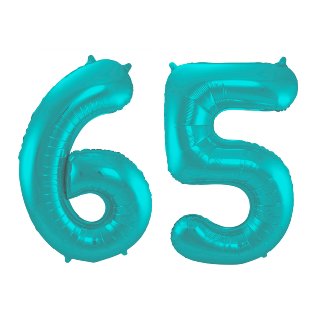 Folieballon 65 jaar metallic pastel aqua mat 86cm