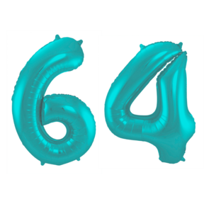 Folieballon 64 jaar metallic pastel aqua mat 86cm