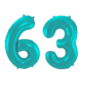 Folieballon 63 jaar metallic pastel aqua mat 86cm