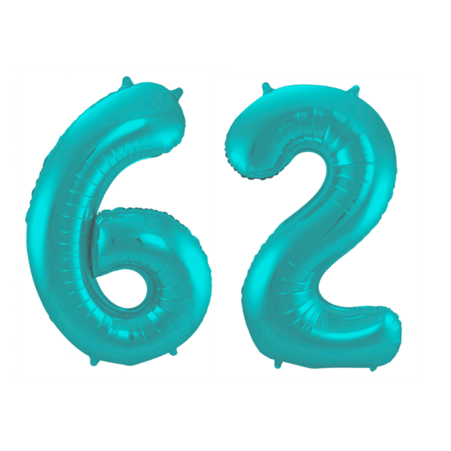 Folieballon 62 jaar metallic pastel aqua mat 86cm