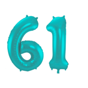 Folieballon 61 jaar metallic pastel aqua mat 86cm