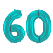 Folieballon 60 jaar metallic pastel aqua mat 86cm